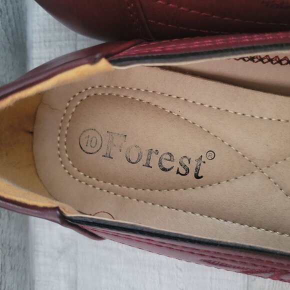 Forest Womens Embroidered Leather Loafers Size 10 Burgundy - Picture 4 of 6